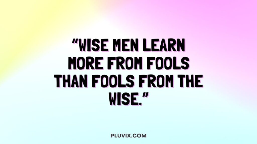 “Wise men learn more from fools than fools from the wise.”