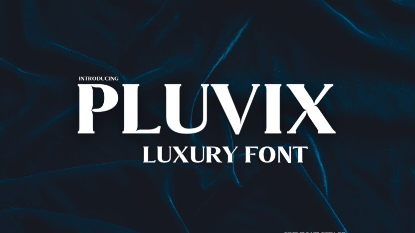 Pluvix Luxury Font title display on a dark textured background with bold white text showcasing its premium style.