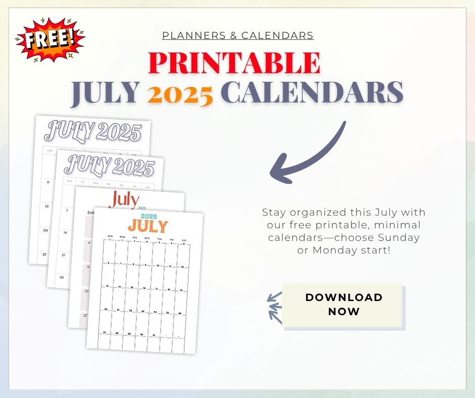 Free July 2025 Calendars